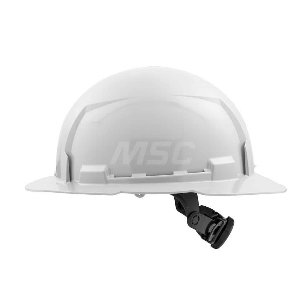 Hard Hat: Construction, Full Brim, Class E, 6-Point Suspension White, HDPE