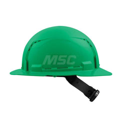 Hard Hat: Construction, Full Brim, Class C, 4-Point Suspension Green, High Density Polyethylene, Vented