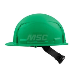 Hard Hat: Construction, Front Brim, Class C, 4-Point Suspension Green, HDPE, Vented