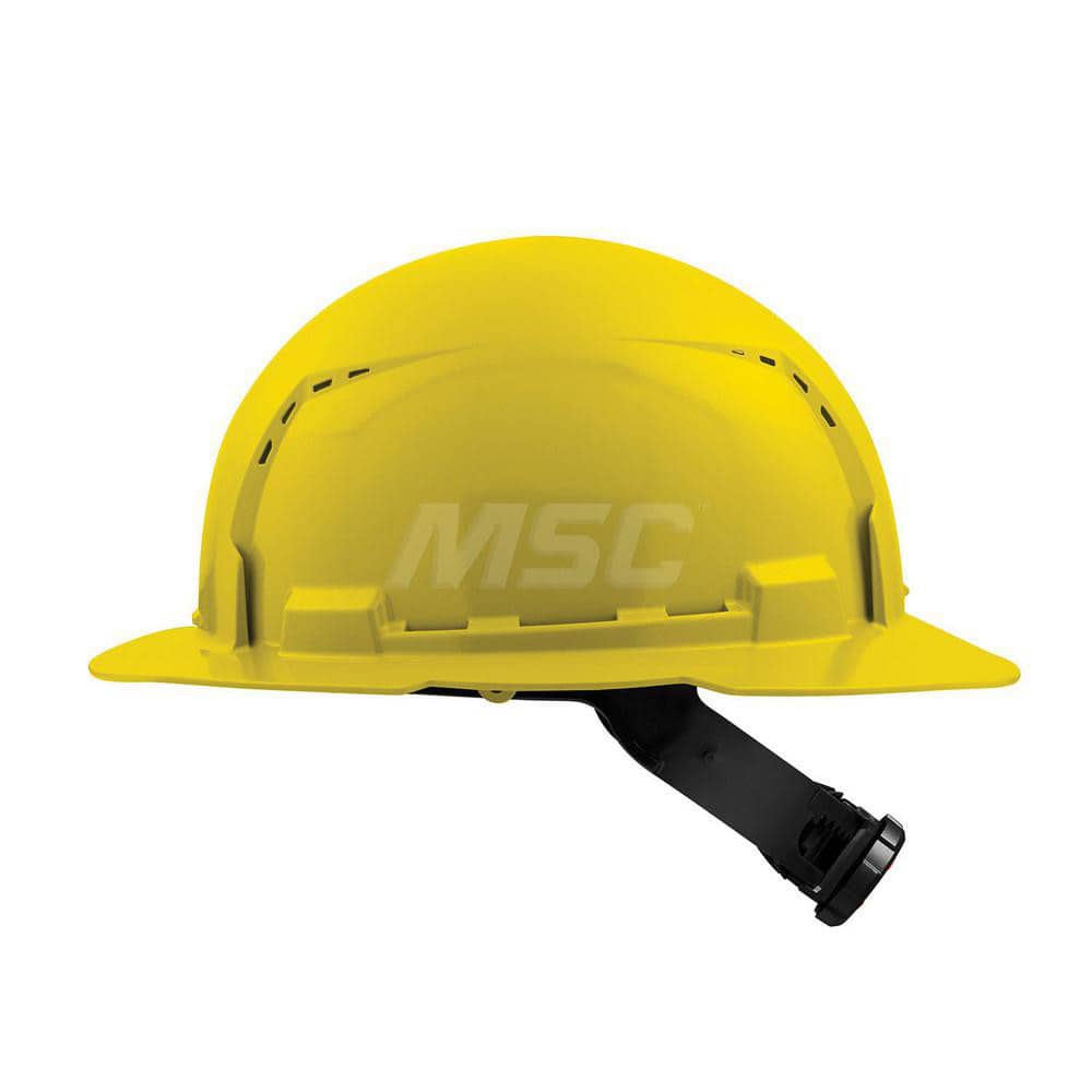 Hard Hat: Construction, Full Brim, Class C, 4-Point Suspension Yellow, HDPE Vented