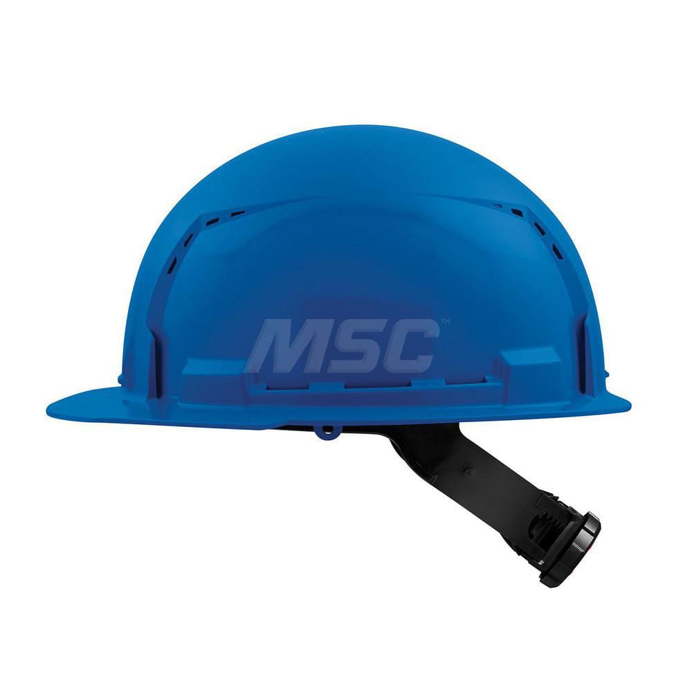 Hard Hat: Construction, Front Brim, Class C, 4-Point Suspension Blue, HDPE, Vented