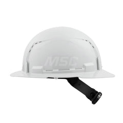 Hard Hat: Construction, Full Brim, Class C, 4-Point Suspension White, HDPE, Vented