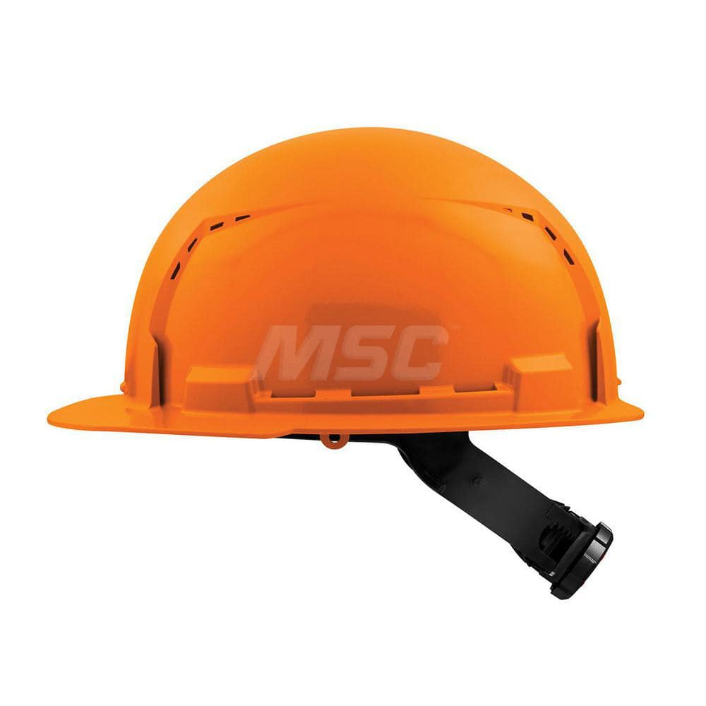 Hard Hat: Construction, Front Brim, Class C, 4-Point Suspension Orange, HDPE, Vented