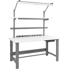 Stationary Work Bench: 60″ Wide, 30″ Deep, 36″ High, Gray & White