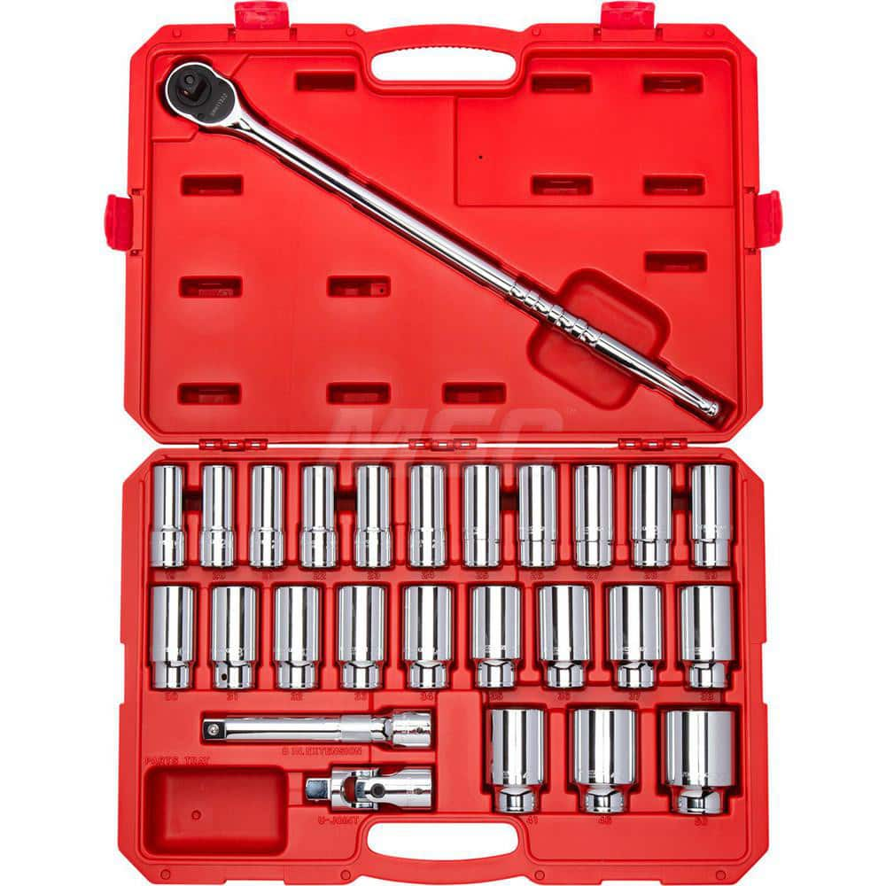 Socket Set: 3/4″ Drive 19 to 50 mm Socket, 6 Point