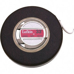 Lufkin - 33' x 3/8" Yellow Steel Blade Tape Measure - 1/8" Graduation, Inch Graduation Style, Brown Vinyl Clad Steel Case - Exact Industrial Supply