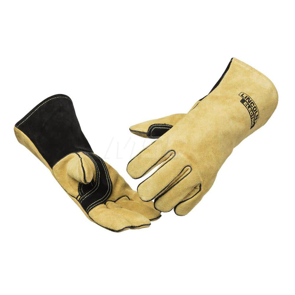 Welding Gloves: Size Large, Uncoated, Stick Welding Application Black & Yellow, Uncoated Coverage, Textured Grip