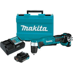 Makita - 12 Volt 3/8" Chuck Right Angle Handle Cordless Drill - 0-1100 RPM, Keyless Chuck, Reversible, 2 Lithium-Ion Batteries Included - Exact Industrial Supply