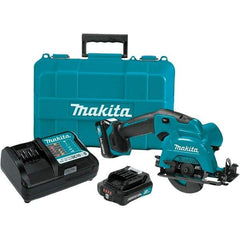 Makita - 12 Volt, 3-3/8" Blade, Cordless Circular Saw - 1,500 RPM, 2 Lithium-Ion Batteries Included - Exact Industrial Supply