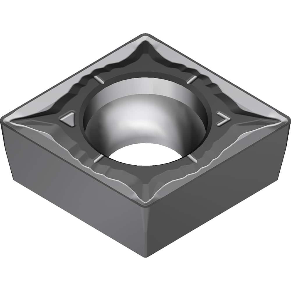 CPMT321EGU AC8025P Carbide Turning Insert Absotech Finish, 0.3819″ Long, 3/8″ Inscribed Circle, 0.0157″ Corner Radius, 0.1252″ Thick, 80° Included Angle, Series AC8000P