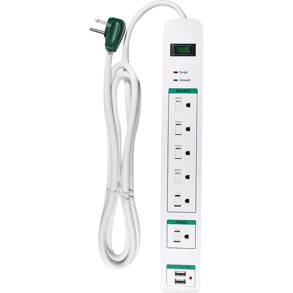 GoGreen Power - Power Outlet Strips; Amperage: 15 ; Voltage: 125 ; Number of Outlets: 6 ; Material: Plastic ; Mounting Type: Floor ; Cord Length (Feet): 6 - Exact Industrial Supply