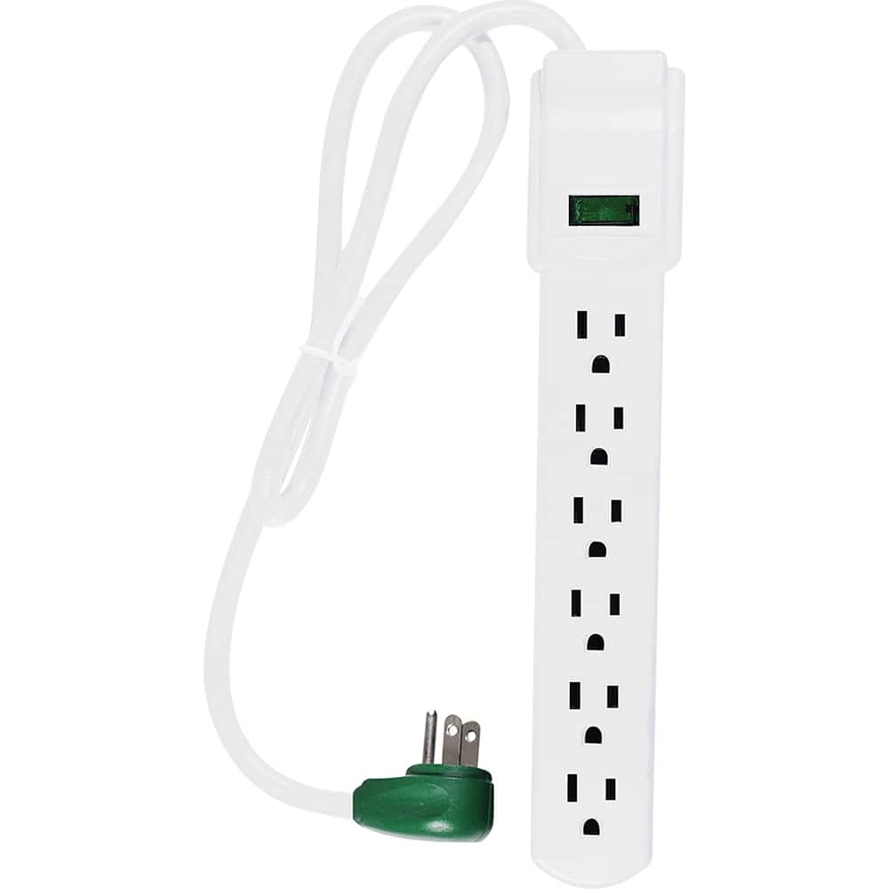 GoGreen Power - Power Outlet Strips; Amperage: 15 ; Voltage: 125 ; Number of Outlets: 6 ; Material: Plastic ; Mounting Type: Floor ; Cord Length (Feet): 2.5 - Exact Industrial Supply