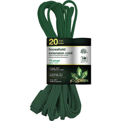 GoGreen Power - Power Cords; Cord Type: Extension Cord ; Overall Length (Feet): 20 ; Cord Color: Green ; Amperage: 13 ; Voltage: 125 ; Wire Gauge/Number of Conductors: 16/2 - Exact Industrial Supply