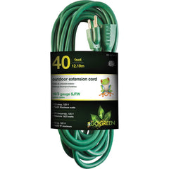 GoGreen Power - Power Cords; Cord Type: Extension Cord ; Overall Length (Feet): 40 ; Cord Color: Green ; Amperage: 15 ; Voltage: 125 ; Wire Gauge/Number of Conductors: 16/3 - Exact Industrial Supply