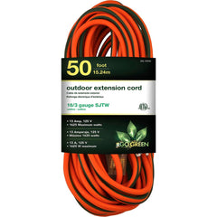 GoGreen Power - Power Cords; Cord Type: Extension Cord ; Overall Length (Feet): 50 ; Cord Color: Orange ; Amperage: 13 ; Voltage: 125 ; Wire Gauge/Number of Conductors: 16/3