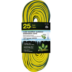 GoGreen Power - Power Cords; Cord Type: Extension Cord ; Overall Length (Feet): 25 ; Cord Color: Yellow ; Amperage: 15 ; Voltage: 125 ; Wire Gauge/Number of Conductors: 12/3 - Exact Industrial Supply