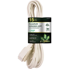 GoGreen Power - Power Cords; Cord Type: Replacement Cord ; Overall Length (Feet): 15 ; Cord Color: White ; Amperage: 13 ; Voltage: 125 ; Wire Gauge/Number of Conductors: 16/2 - Exact Industrial Supply