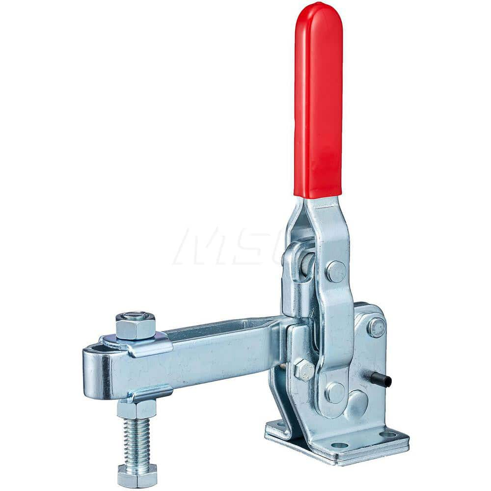 Manual Hold-Down Toggle Clamp: Vertical, 992 lb Capacity, U-Bar, Flanged Base 62 ° Handle Movement, 100 ° Bar Opening, Steel