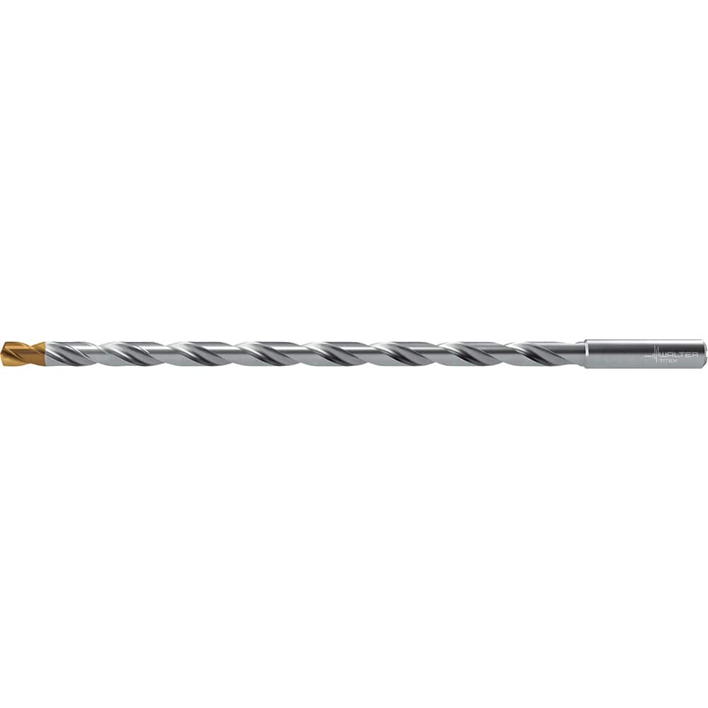 Extra Length Drill Bit: 0.5906″ Dia, 140 °, Solid Carbide TiSiAlCrN Finish, 13.858″ Flute Length, 15.906″ OAL, Straight-Cylindrical Shank, Series DC160-20-A1