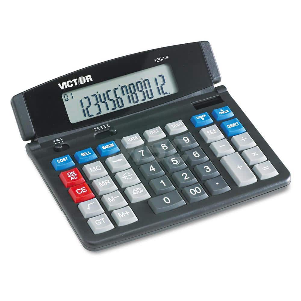 Victor - Calculators; Type: Desktop Calculator ; Type of Power: Battery; Solar ; Display Type: 12-Digit LCD ; Color: Black ; Display Size: 21mm ; Width (Decimal Inch): 7.3000 - Exact Industrial Supply