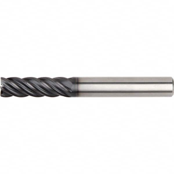 Corner Radius End Mill: 5/8″ Dia, 1-7/8″ LOC, 0.03″ Radius, 5 Flutes, Solid Carbide 4″ OAL, 5/8″ Shank Dia, 40 ° Helix, AlTiN Coated, Corner Radius End, Series KOR5