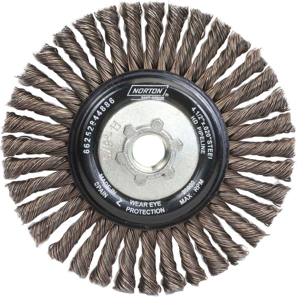 Norton - 4-1/2" OD, 5/8-11 Arbor Hole, Stringer Bead Carbon Wheel Brush - Exact Industrial Supply