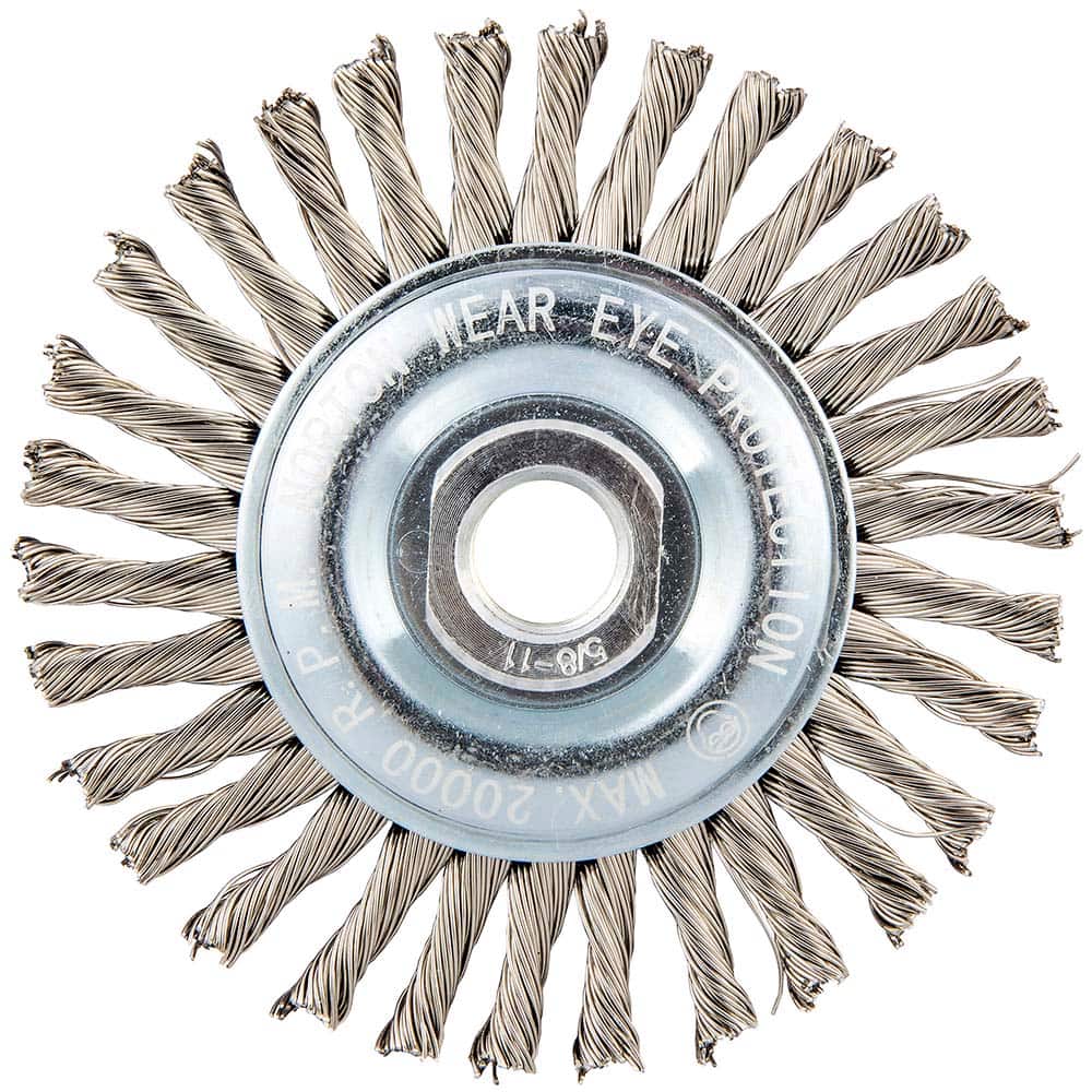Norton - 4" OD, 5/8-11 Arbor Hole, Stringer Bead Twist Knot Stainless Steel Wheel Brush - Exact Industrial Supply