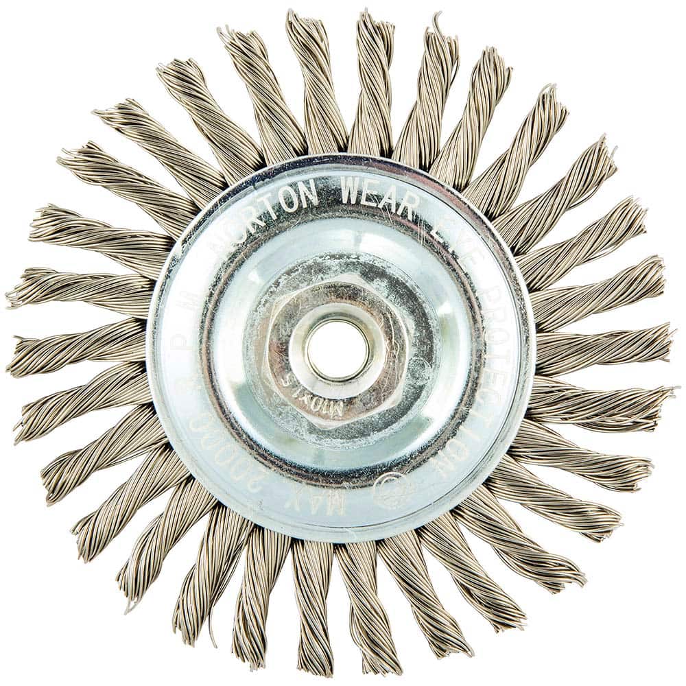 Norton - 4" OD, M10 Arbor Hole, Stringer Bead Twist Knot Stainless Steel Wheel Brush - Exact Industrial Supply
