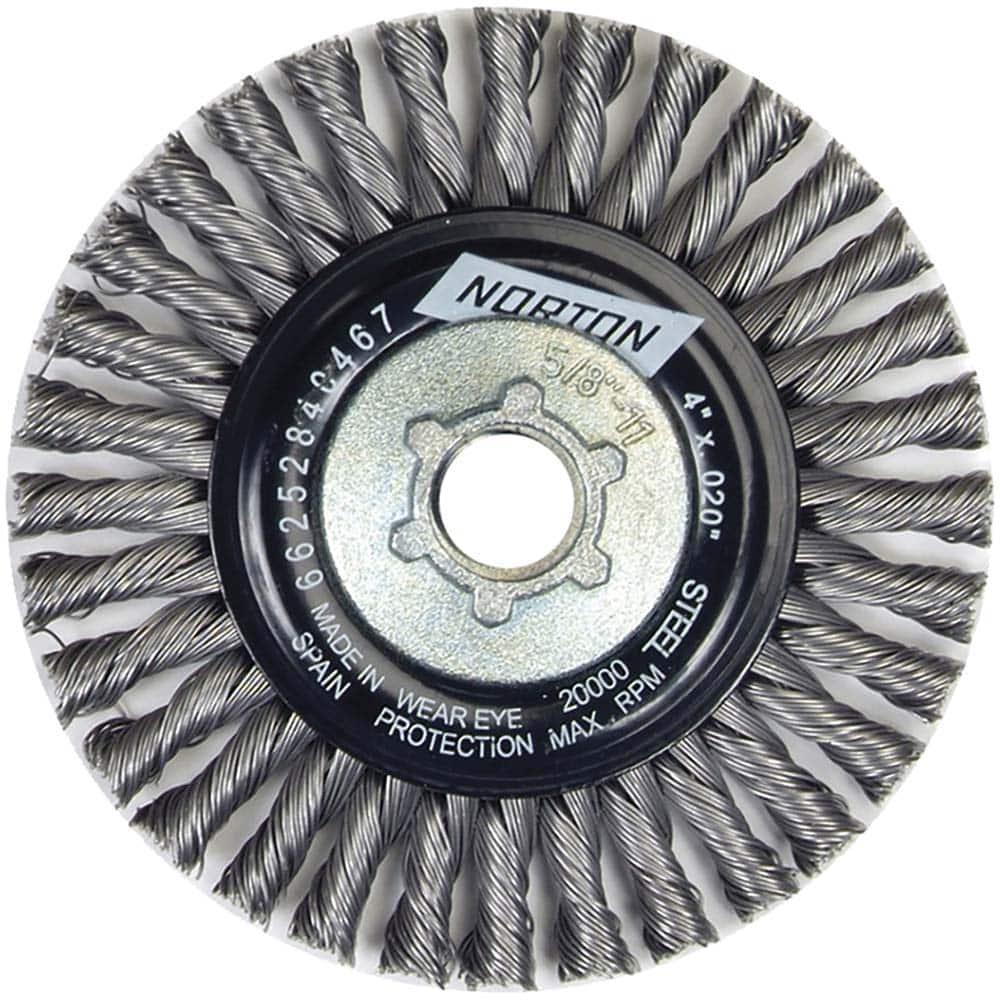 Norton - 4" OD, 5/8-11 Arbor Hole, Stringer Bead Twist Knot Carbon Wheel Brush - Exact Industrial Supply