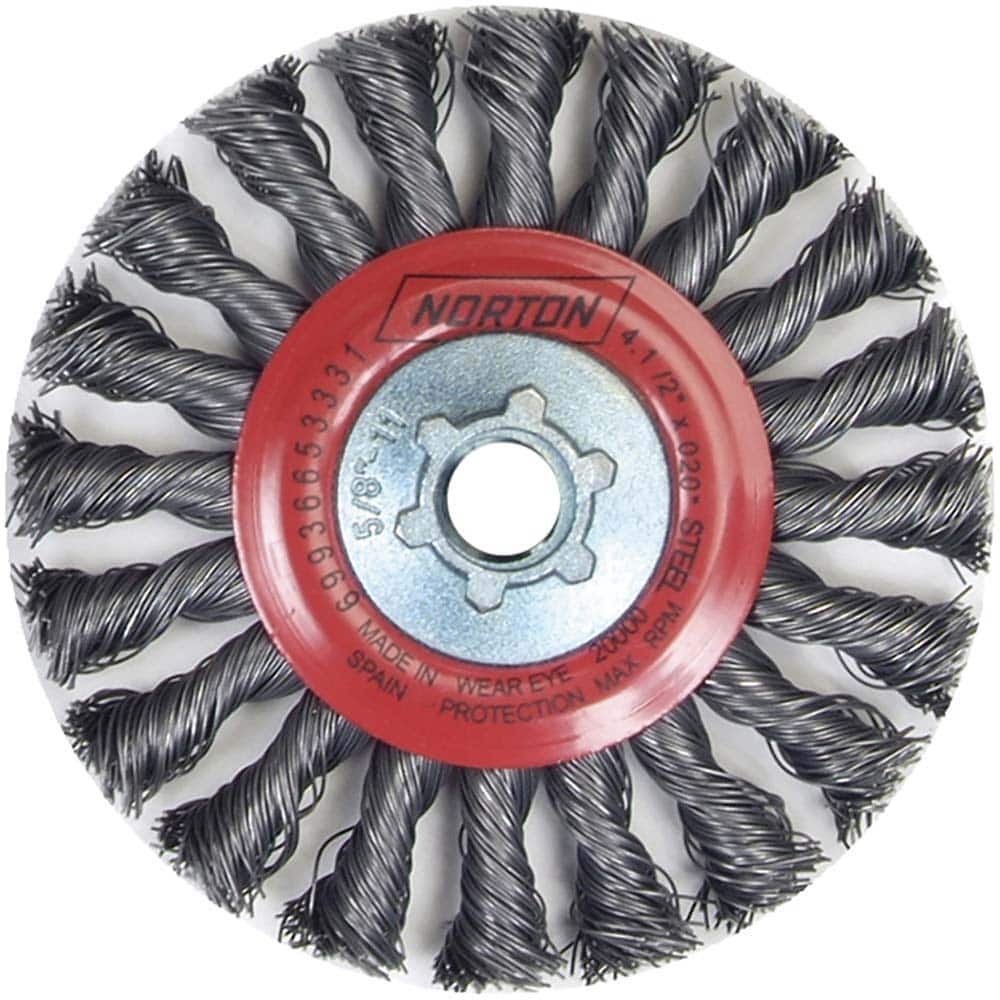 Norton - 4-1/2" OD, 5/8-11 Arbor Hole, Knotted Carbon Wheel Brush - Exact Industrial Supply