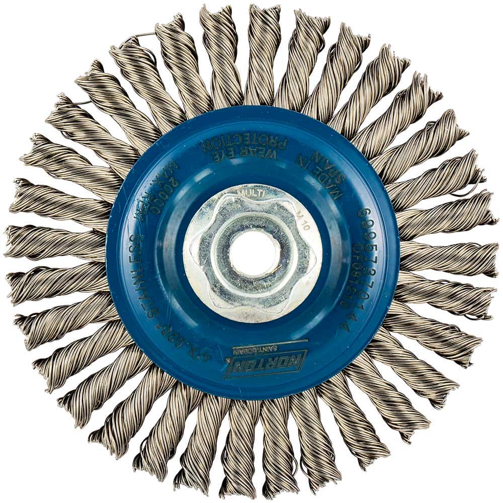Norton - 4" OD, M10 Arbor Hole, Stringer Bead Twist Knot Stainless Steel Wheel Brush - Exact Industrial Supply
