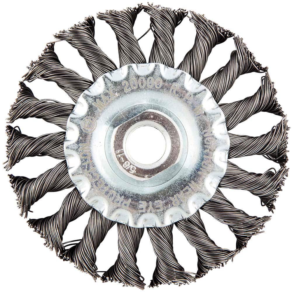 Norton - 4" OD, 5/8-11 Arbor Hole, Stringer Bead Twist Knot Carbon Wheel Brush - Exact Industrial Supply