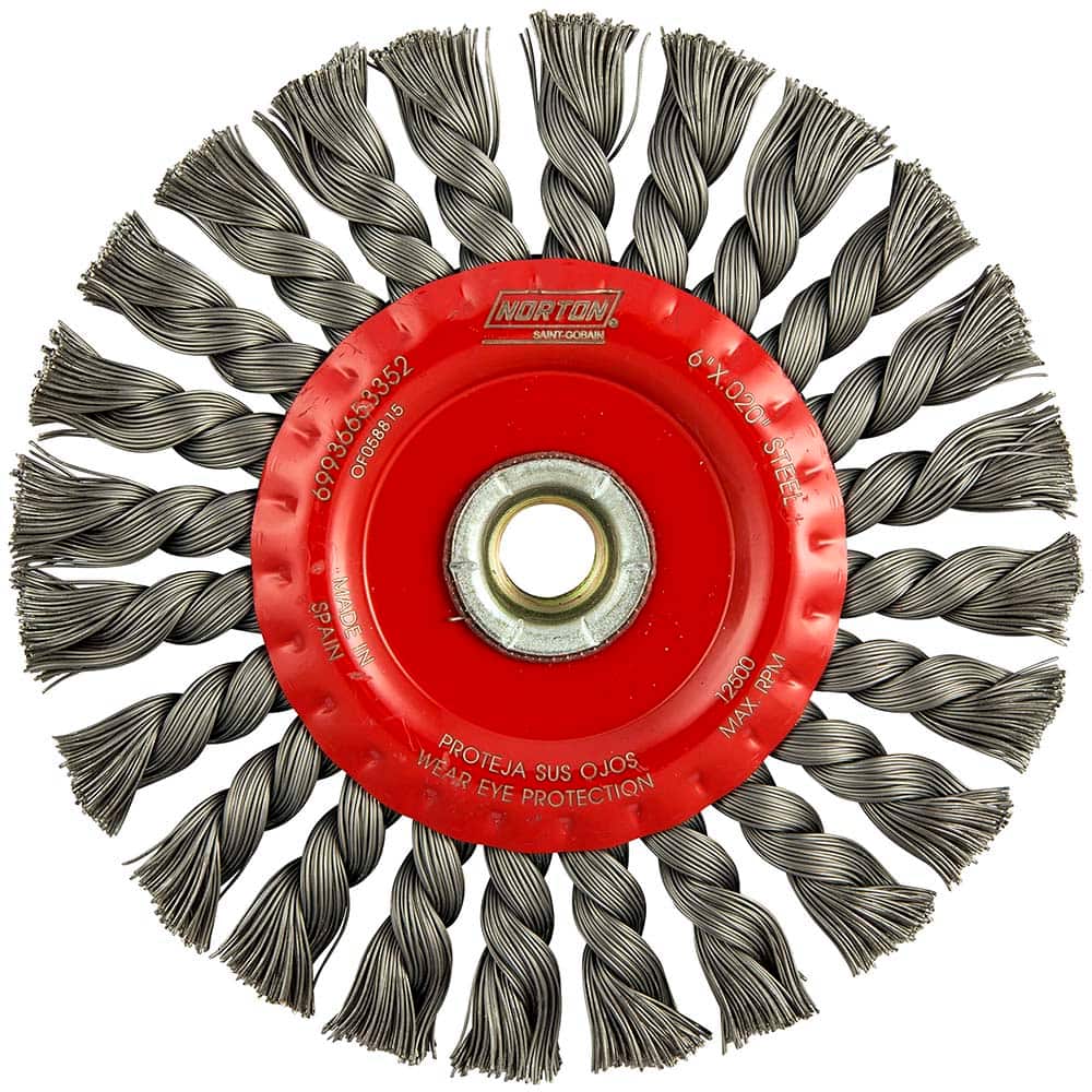 Norton - 6" OD, 5/8-11 Arbor Hole, Knotted Carbon Wheel Brush - Exact Industrial Supply