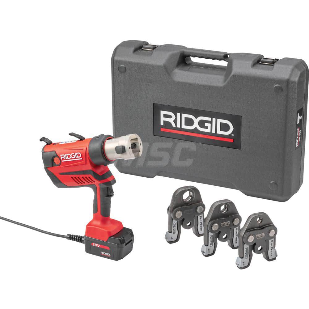 Ridgid - Benders, Crimpers & Pressers; Type: Presser ; Maximum Pipe Capacity (Inch): 4 ; Minimum Pipe Capacity: 1/2 (Inch); Overall Length (Inch): 11 ; Includes: RP 350 Press Tool; 120V AC Adapter; 1/2" to 1" Pro Press Jaws; Carrying Case ; For Use With: - Exact Industrial Supply