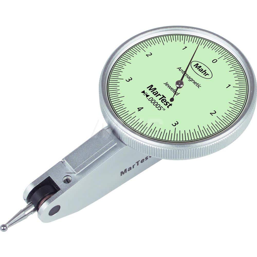 Mahr - Dial Test Indicators; Maximum Measurement (Decimal Inch): 0.0040 ; Maximum Measurement (mm): 0.10 ; Dial Graduation (Decimal Inch): 0.000050 ; Dial Graduation (mm): 0.0127 ; Dial Reading: 4-0-4 ; Dial Diameter (Inch): 1.5 - Exact Industrial Supply