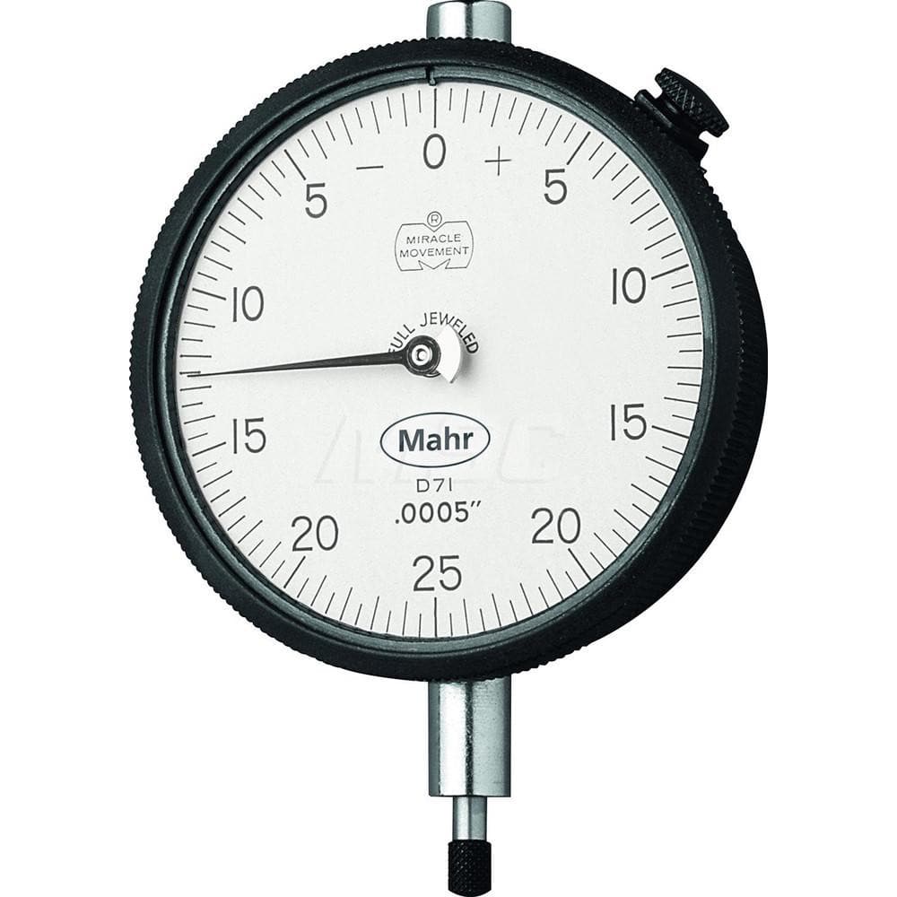 Mahr - Dial Drop Indicators; Maximum Measurement (Inch): 0.1 ; Maximum Measurement (mm): 2.50 ; Dial Graduation (mm): 0.0100 ; Dial Graduation (Decimal Inch): 0.000500 ; Dial Reading: 0-40 ; Dial Diameter (mm): 69.85 - Exact Industrial Supply