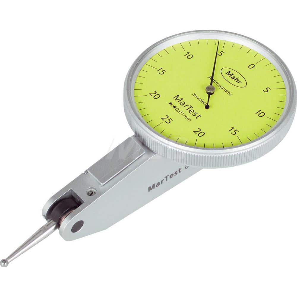 Mahr - Dial Test Indicators; Maximum Measurement (Decimal Inch): 0.0100 ; Maximum Measurement (mm): 0.25 ; Dial Graduation (Decimal Inch): 0.000400 ; Dial Graduation (mm): 0.0100 ; Dial Reading: 25-0-25 ; Dial Diameter (Inch): 1.5 - Exact Industrial Supply