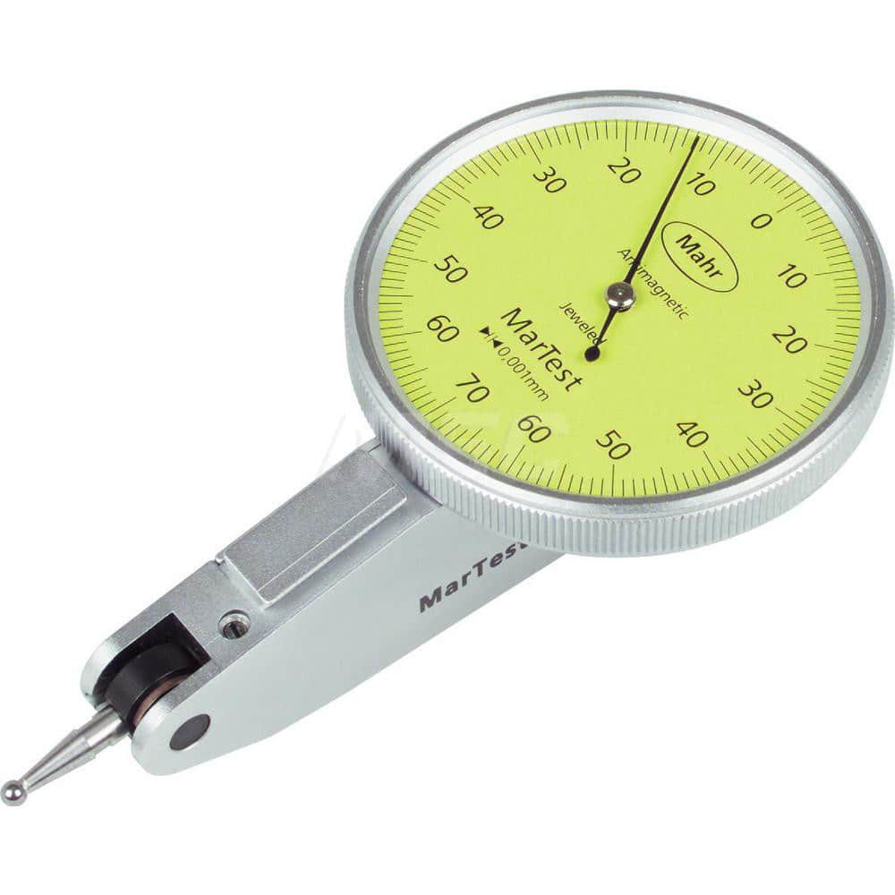 Mahr - Dial Test Indicators; Maximum Measurement (Decimal Inch): 0.0030 ; Maximum Measurement (mm): 0.07 ; Dial Graduation (Decimal Inch): 0.000400 ; Dial Graduation (mm): 0.0010 ; Dial Reading: 70-0-70 ; Dial Diameter (Inch): 1.5 - Exact Industrial Supply