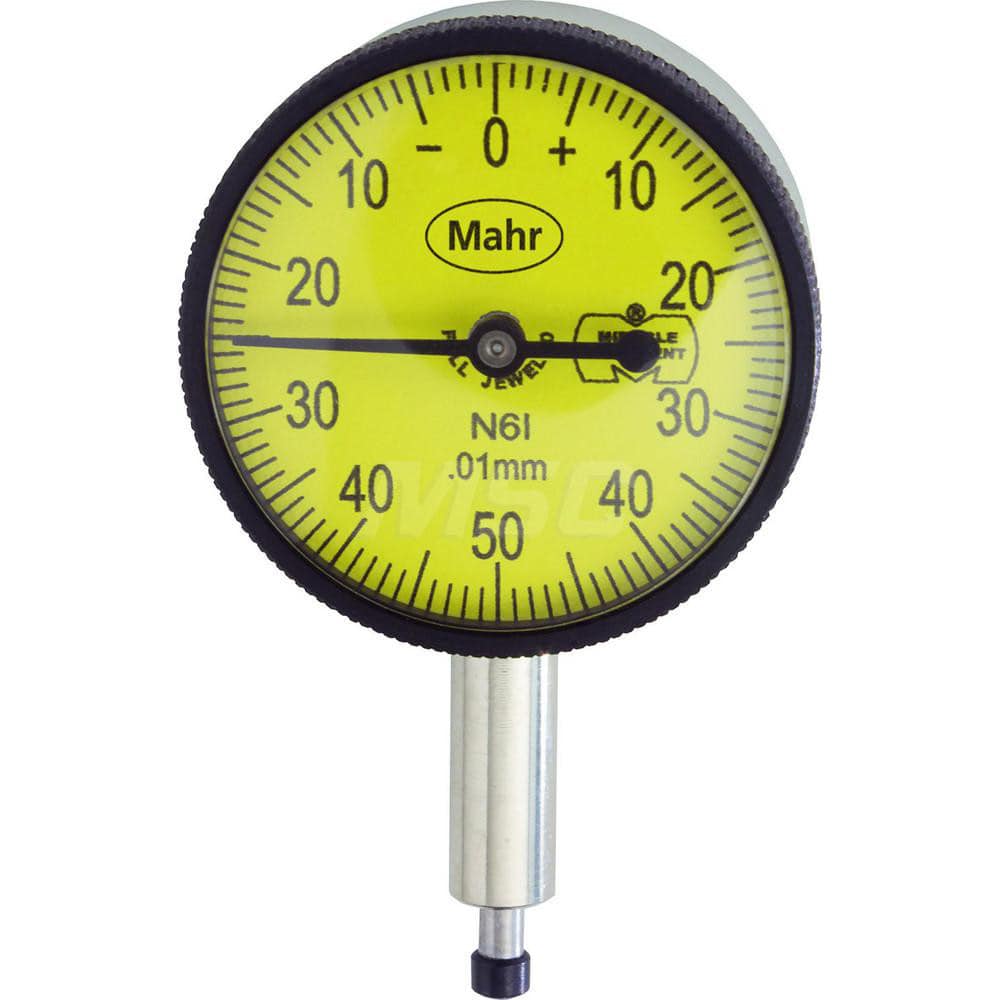 Mahr - Dial Drop Indicators; Maximum Measurement (Inch): 0.01 ; Maximum Measurement (mm): 0.25 ; Dial Graduation (mm): 0.0020 ; Dial Graduation (Decimal Inch): 7.870000 ; Dial Reading: 0-5-0 ; Dial Diameter (mm): 30.98 - Exact Industrial Supply