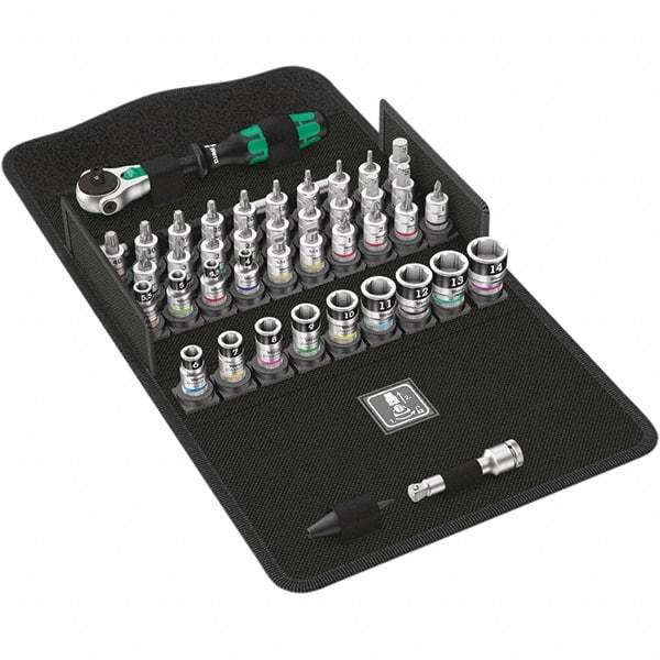 Wera - 42 Piece 1/4" Drive Ratchet Socket Set - Comes in Molded Pouch - Exact Industrial Supply