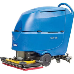 Clarke - 24" Cleaning Width, Battery Powered Walk Behind & Floor Scrubber - 1 hp, 2,250 RPM, 47" Water Lift, 16 Gal Tank Capacity, Series CA60 - Exact Industrial Supply