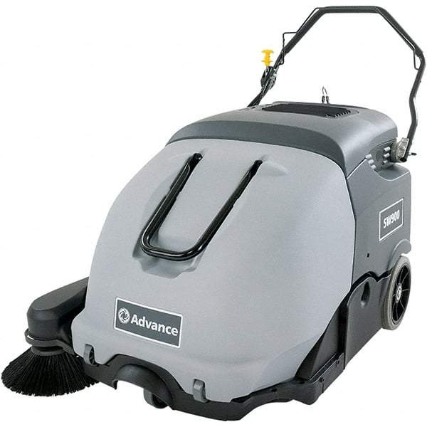 Advance - 41" Cleaning Width, Battery Powered Walk Behind & Sweeper - 0.9 hp, 420 RPM, Series SW900 - Exact Industrial Supply