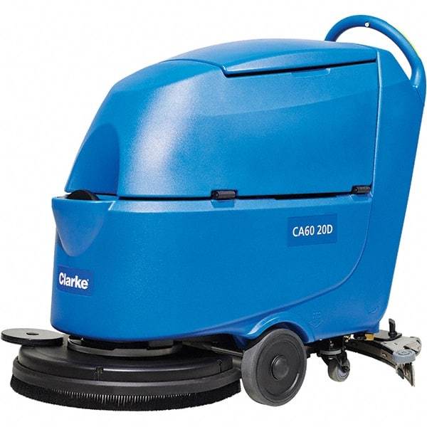 Clarke - 20" Cleaning Width, Battery Powered Walk Behind & Floor Scrubber - 0.6 hp, 150 RPM, 47" Water Lift, 16 Gal Tank Capacity, Series CA60 - Exact Industrial Supply