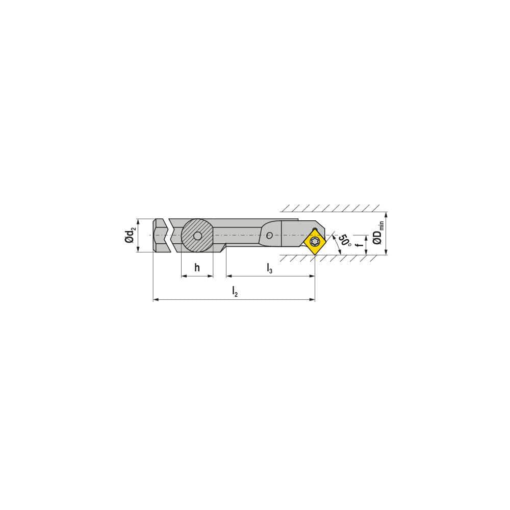 Indexable Boring Bar:  A12K SCMCL 06,  13.00 mm Min Bore,  12.00 mm Shank Dia,  50.00&deg N/A Steel 129.1500″ OAL,  Screw Clamping,