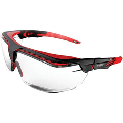 Safety Glass: Scratch-Resistant, Polycarbonate, Clear Lenses, Full-Framed, UV Protection Black & Red Frame, Single, Adjustable