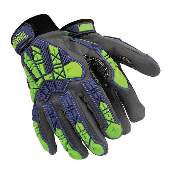 Cut, Puncture & Abrasive-Resistant Gloves: Size XL, ANSI Cut 6, ANSI Puncture 4, Polyester & Spandex - Gray & Green, Spandex Back, Kevlar Textured;PU Textured Grip, ANSI Abrasion 4