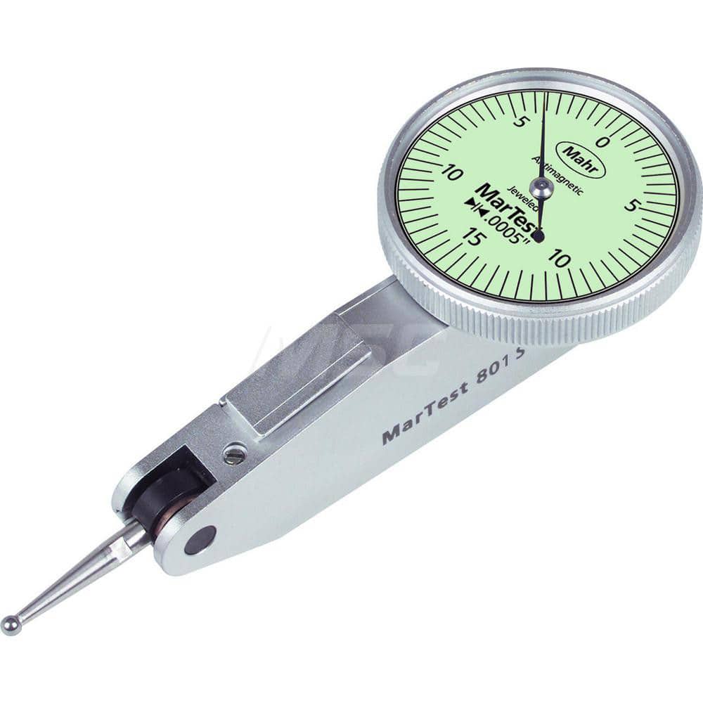 Mahr - Dial Test Indicators; Maximum Measurement (Decimal Inch): 0.0150 ; Maximum Measurement (mm): 0.03 ; Dial Graduation (Decimal Inch): 0.000500 ; Dial Graduation (mm): 0.0127 ; Dial Reading: 15-0-15 ; Dial Diameter (Inch): 1.1 - Exact Industrial Supply