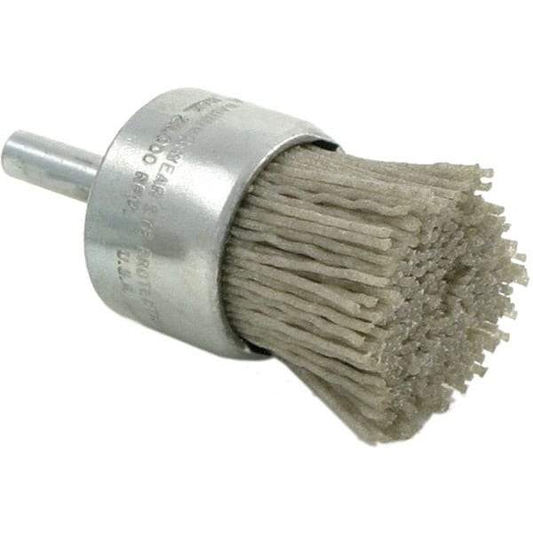 Brush Research Mfg. - 80 Grit, 1/2" Brush Diam, Crimped, End Brush - Coarse Grade, 1/4" Diam Steel Shank, 20,000 Max RPM - Exact Industrial Supply