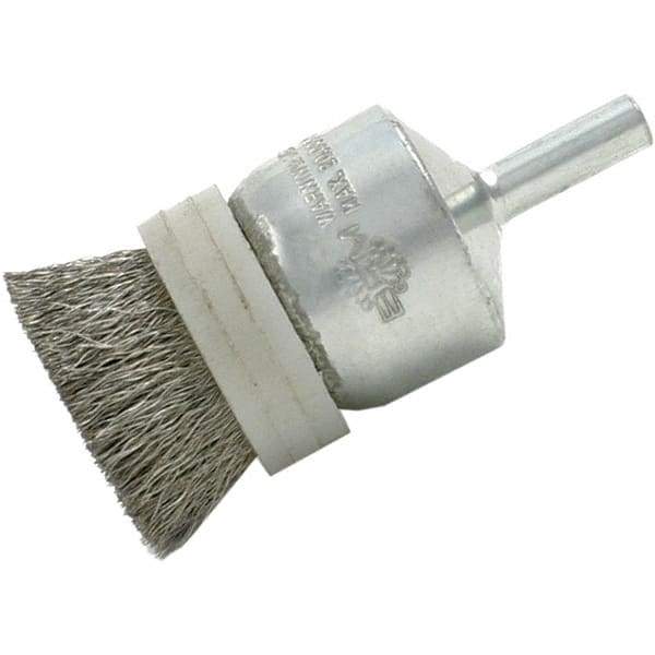 Brush Research Mfg. - 1/2" Brush Diam, Crimped, End Brush - 1/4" Diam Steel Shank, 20,000 Max RPM - Exact Industrial Supply