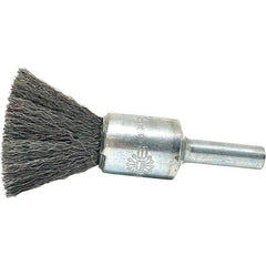 Brush Research Mfg. - 1/2" Brush Diam, Crimped, End Brush - 1/4" Diam Steel Shank, 20,000 Max RPM - Exact Industrial Supply
